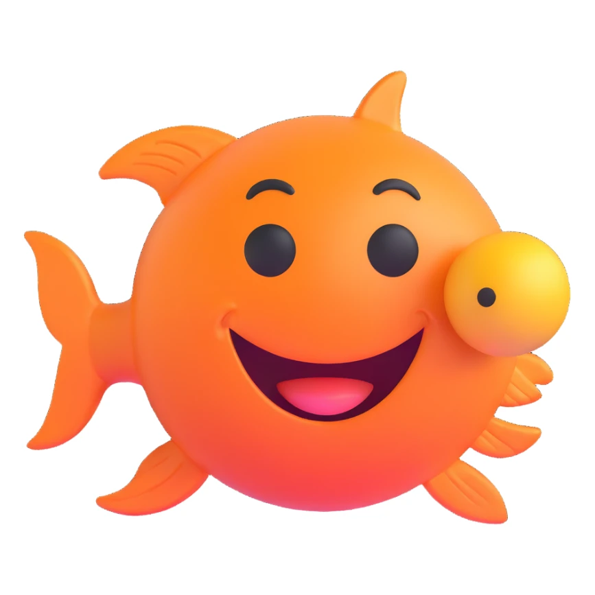 3D smiley emoji, round shape, lucky goldfish, lucky face sticker