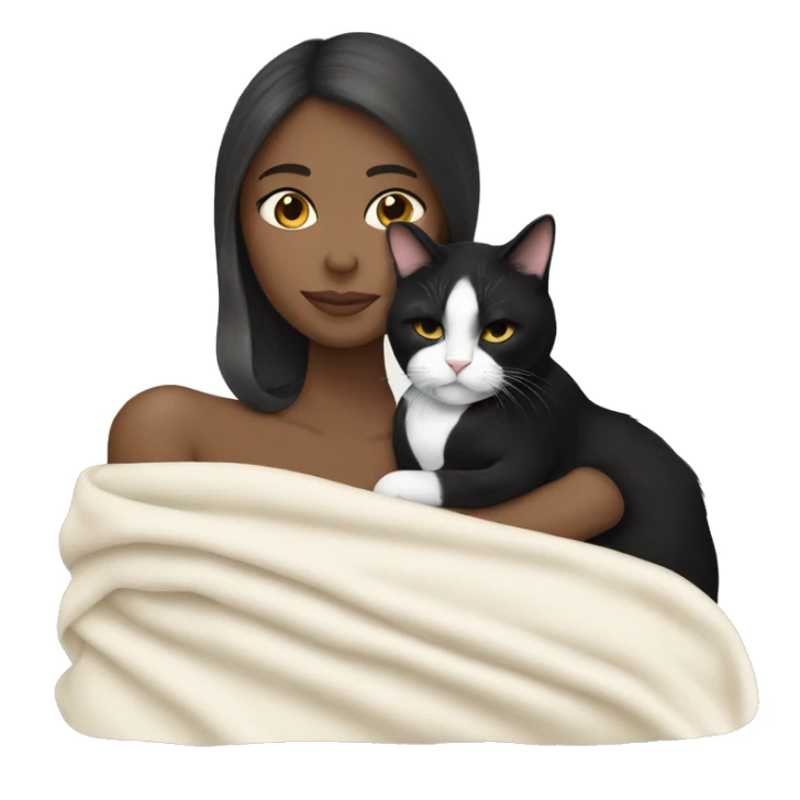 White girlfriends snuggling with a tuxedo cat with a blanket sticker