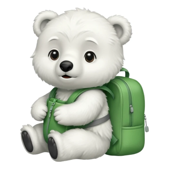 baby polar bear wear green backpack sticker