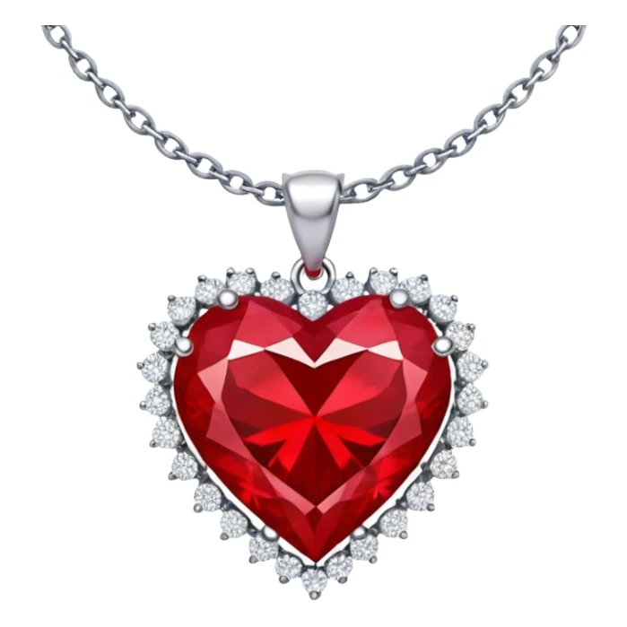 red heart ruby pendant with silver chain and white stones sticker