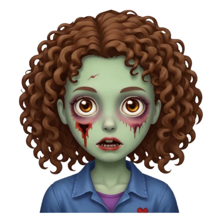 zombie girl with curly brown hair and brown eyes sticker