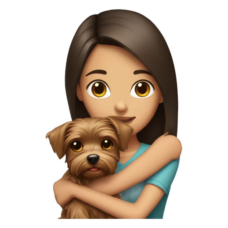 Brunette girl hugs yorkie dog sticker