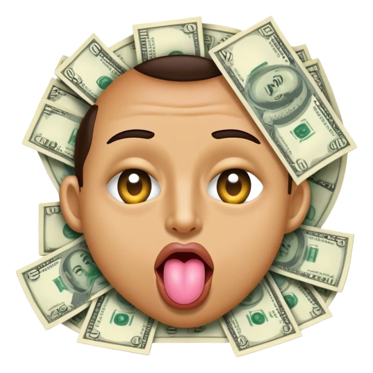 Sticking tongue out with money tongue and eyes sticker