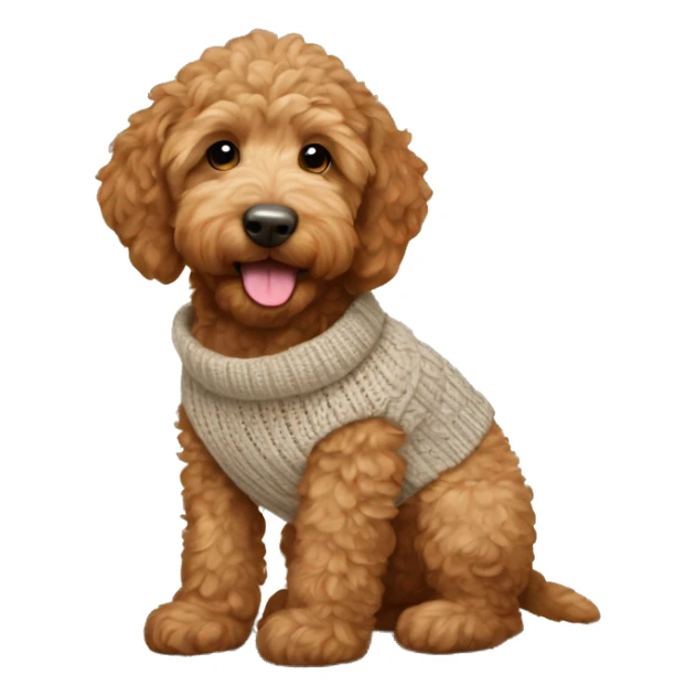 Little brown golden doodle puppy wearing a sweater sticker