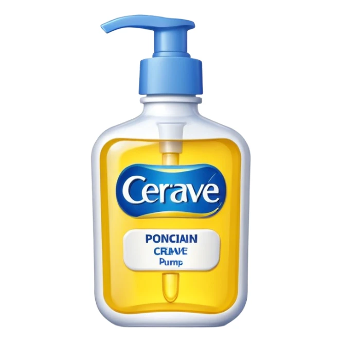 White CeraVe pump bottle with blue label and bright yellow  glow badge. Floating in golden morning light, encircled by radiant sunbeams and shimmering protective particles. Shield Glossy, potion-like, symbolizing daily moisture and powerful sun defense. sticker