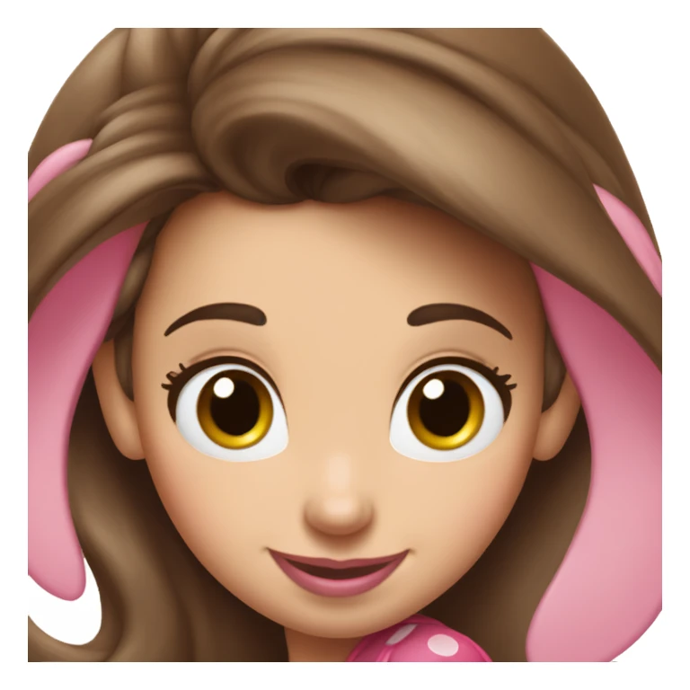 Minnie Mouse long brown hair and pink Minnie Mouse ears sticker