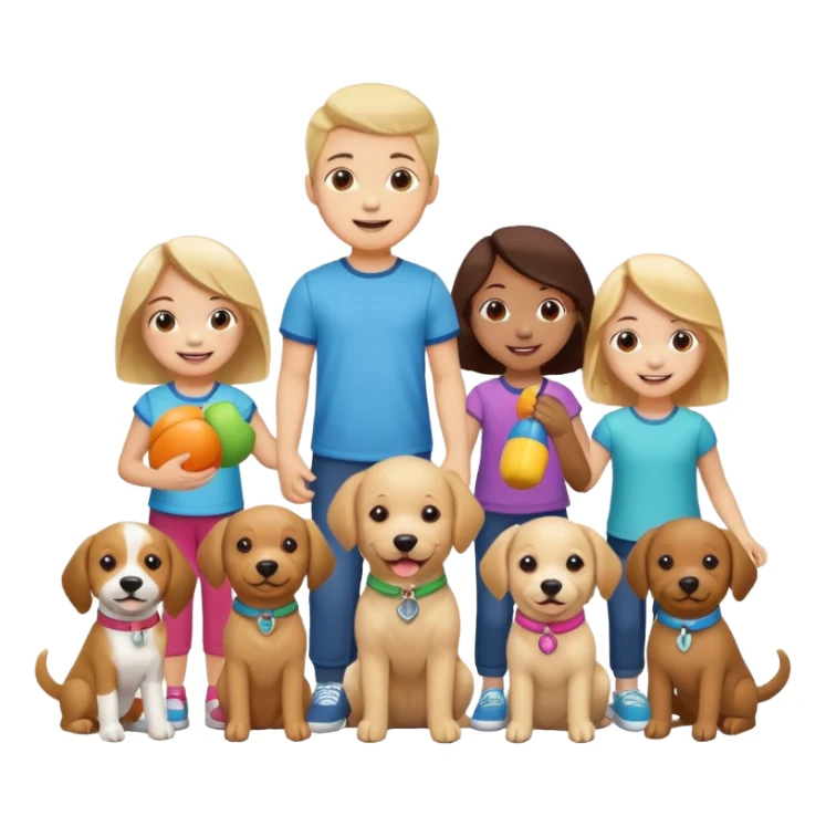 children with dog toys sticker