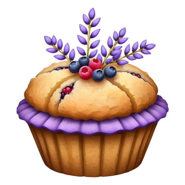 Lavender sprig flower muffin with berries and crystallized sugar sticker