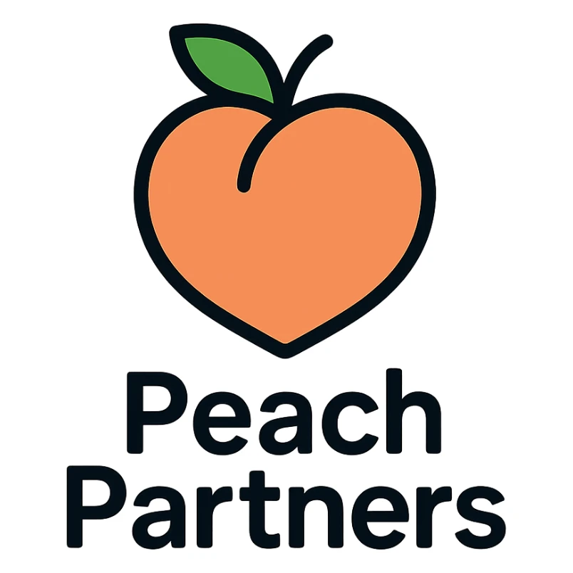 minimalist icon of a simple peach outline with clean text 'Peach Partners' sticker