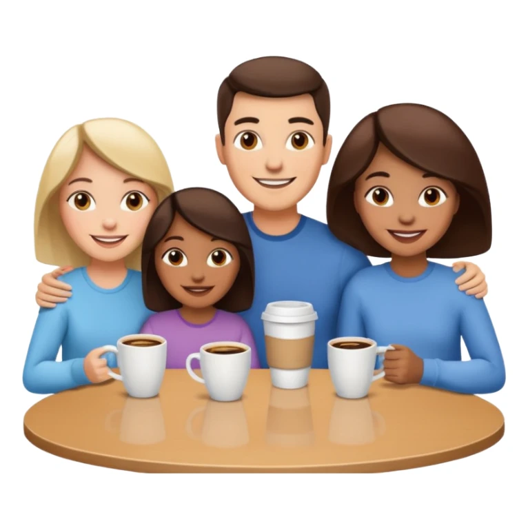 family sitting at a table with coffee cups sticker