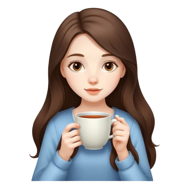  beautiful pale brunette girl with long hair drinking tea from a big cup sticker