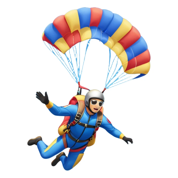 A skydiver free-falling through the clear sky, with a brightly colored parachute just about to open. The scene captures the thrill of the sport, with the vast expanse of the sky and distant ground below, emphasizing the excitement and adrenaline of parachuting sticker