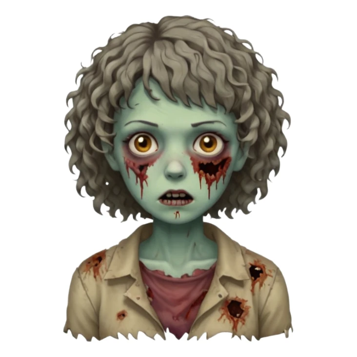Zumbi feminina de cabelo curto cacheado com franja sticker