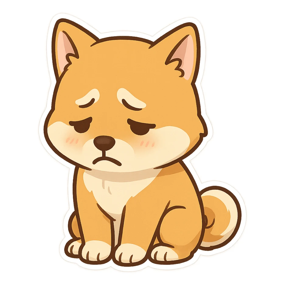 The Shiba Inu sat there in a cowardly manner, looking ashamed. sticker