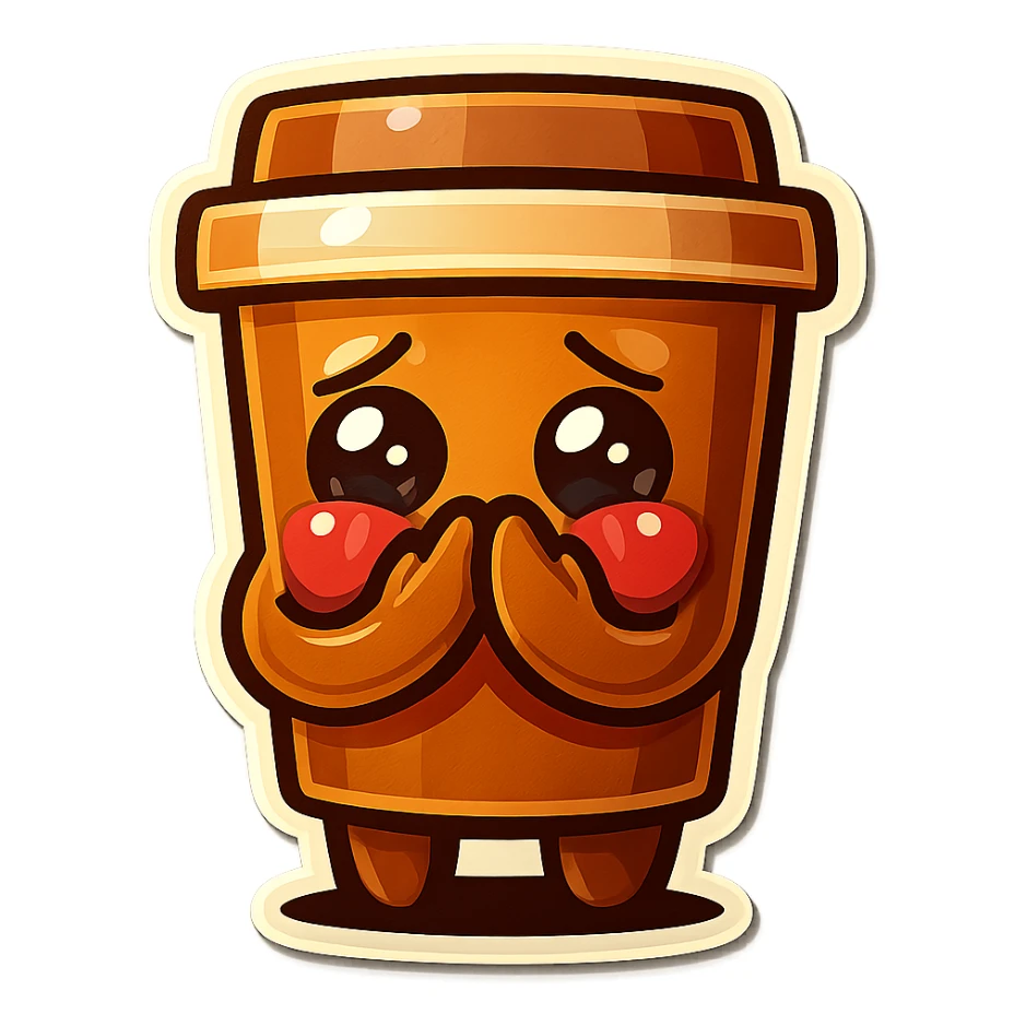 Tall coffee cup, hiding face, embarrased sticker