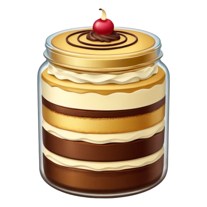 A layered little jar of cake that is gold sticker