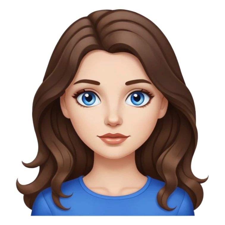 white girl with really long slightly wavy brunette hair and brown highlights with blue eyes wearing makeup  sticker