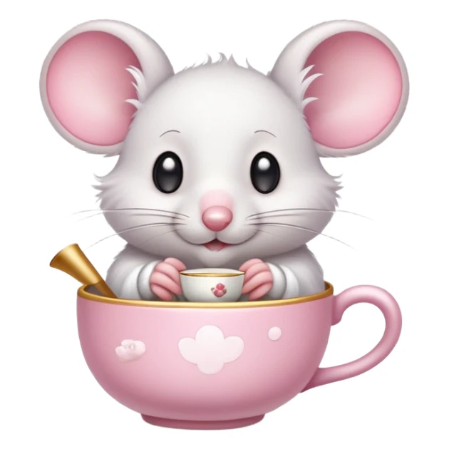 Cute cartoon mouse holding a teacup with steam rising sticker