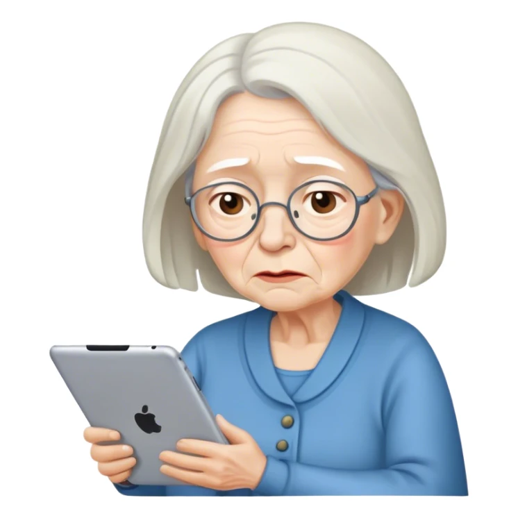 tired old woman in front of her ipad sticker