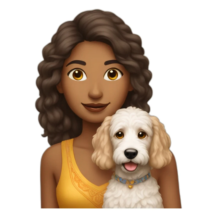 Indian girl with her golden doodle dog sticker