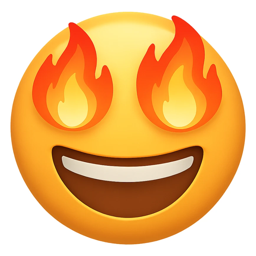 cheerful emoji with flaming eyes sticker
