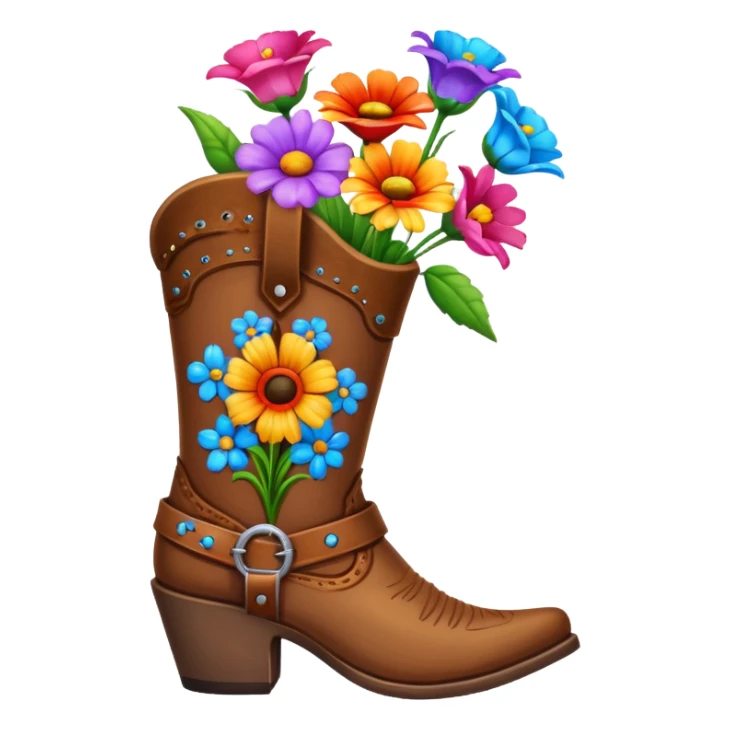 Brown cowgirl boot vase with flowers sticker