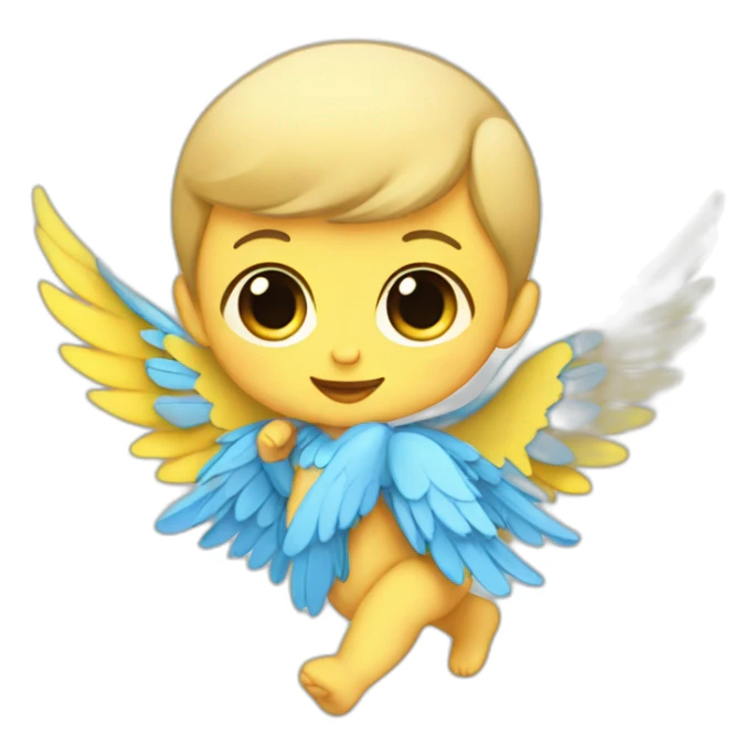 a baby with blue and yellow wings sticker