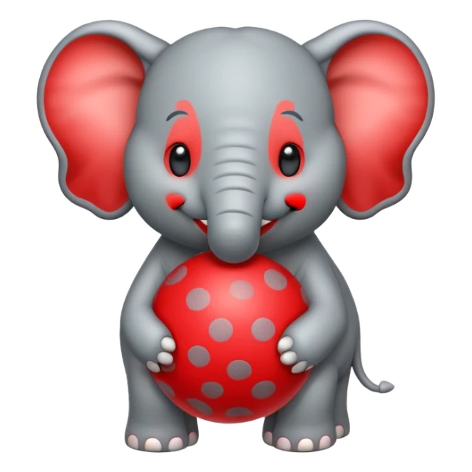Create a cute emoji of a smiling cartoon elephant balancing a red patterned ball on its trunk sticker
