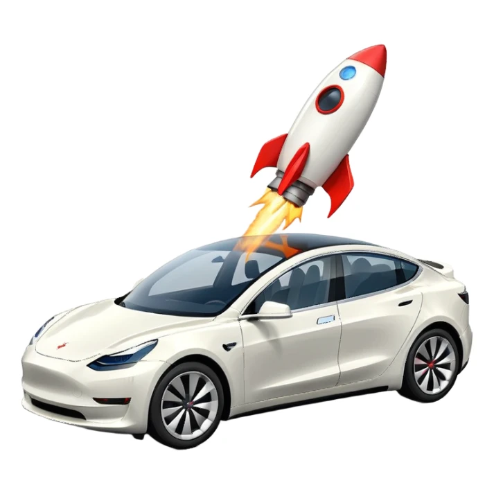 Tesla model 3 white. Icon. Rocket boost on roof  sticker