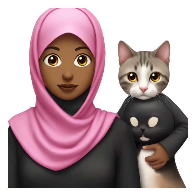 Two girls in a hijab black and pink with a cat sticker