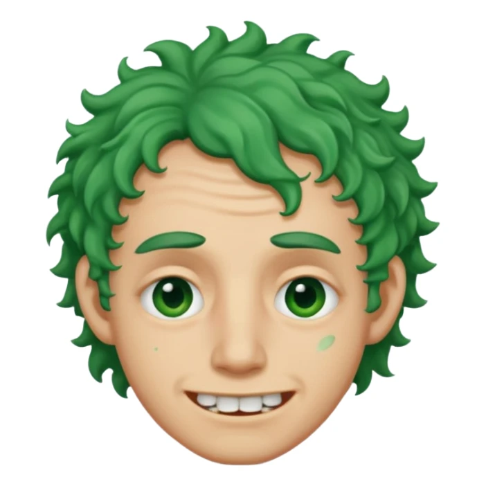 🙎🏻‍♂️com o dente serrado cabelo cacheado de cor Verde com marca de rasgo nas olheiras  sticker