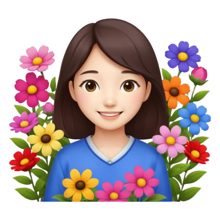 Cute korean girl background flower garden  sticker
