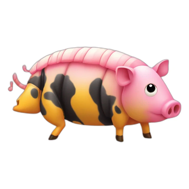 Pink pig armadillo cow centipede insect with yellow and black spots gradient mottled sticker