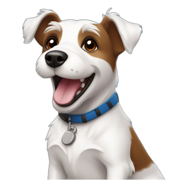 happy scruffy jack russel maltese dog with brown ears white face wearing playing rugby sticker