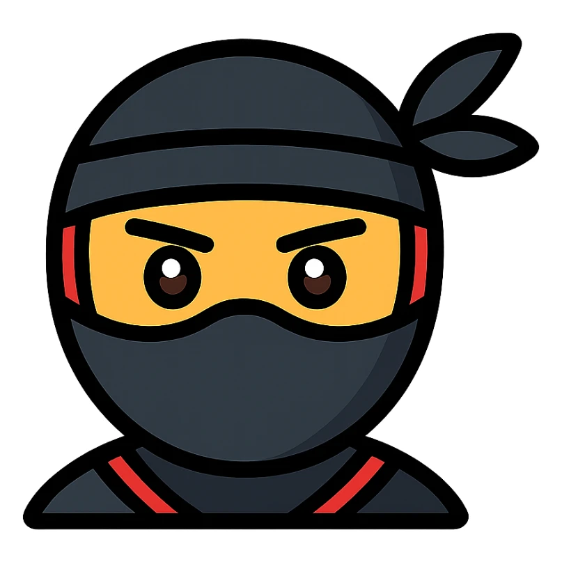 ninja emoji, color outline icon style, masked face, headband, expressive eyes, outlined with color accents sticker