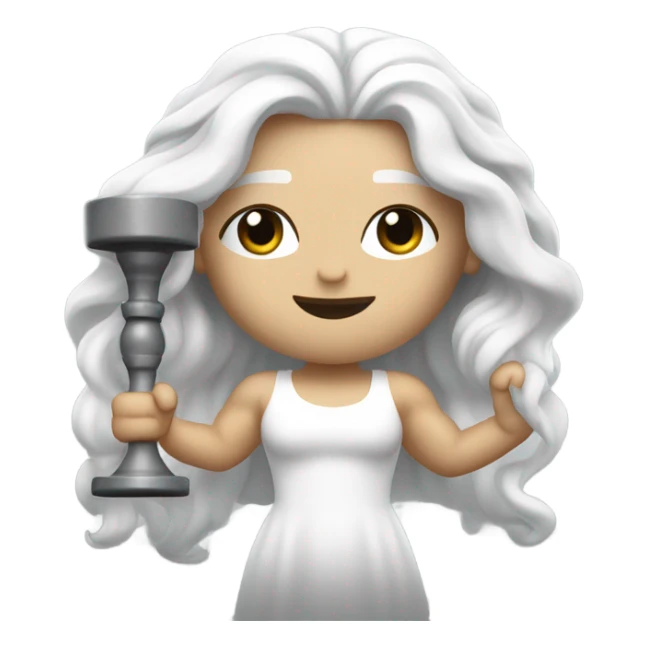 white Poseidon lift weight . long white hair white dress. sticker