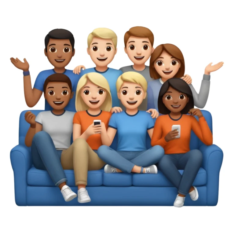 group of friends on couch laughing sticker