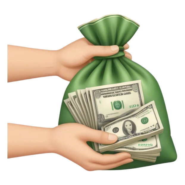 a hand holding a bag of money sticker