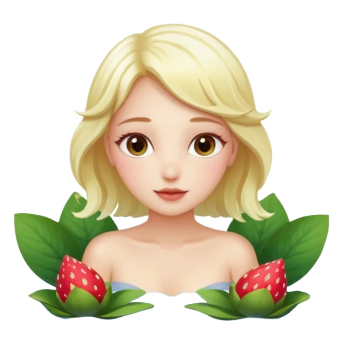 a beautiful girl mix with  watel lili and  Strawberries  being born with an nenuphar on her light hair on stars  sticker