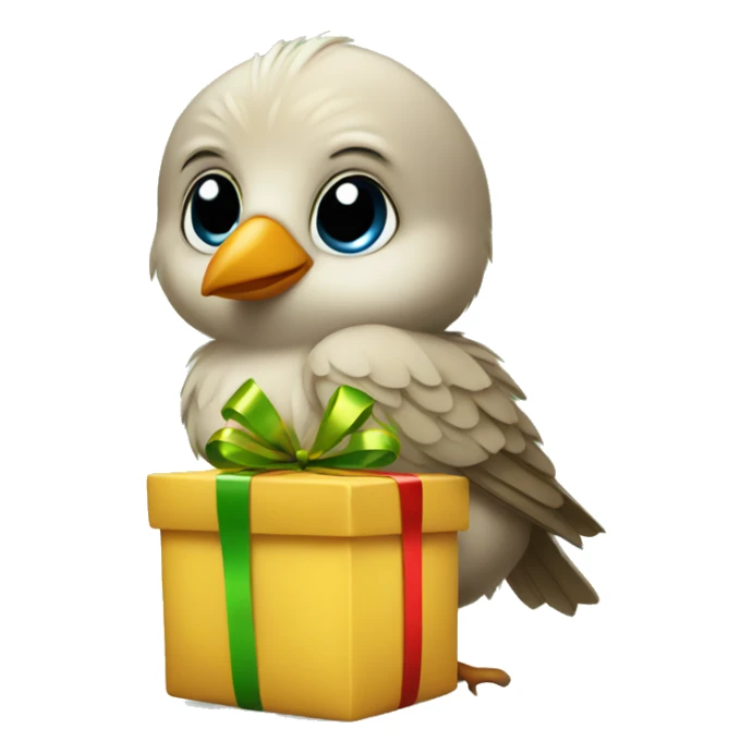Baby bird holding Christmas present sticker