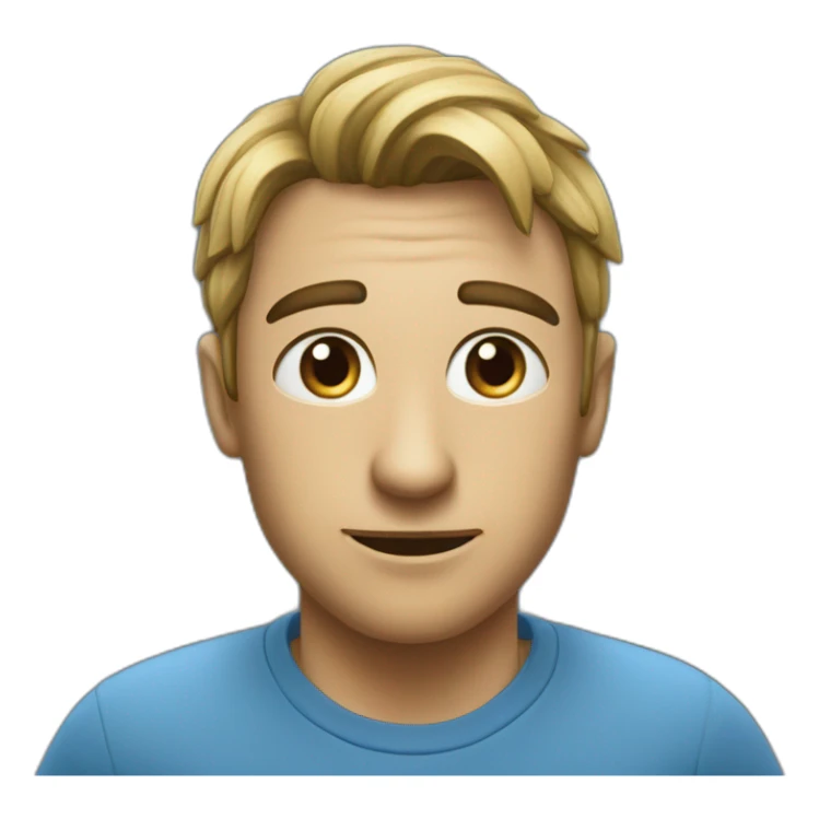 A flork with blue shirt, a quote "No hay sistema" sticker