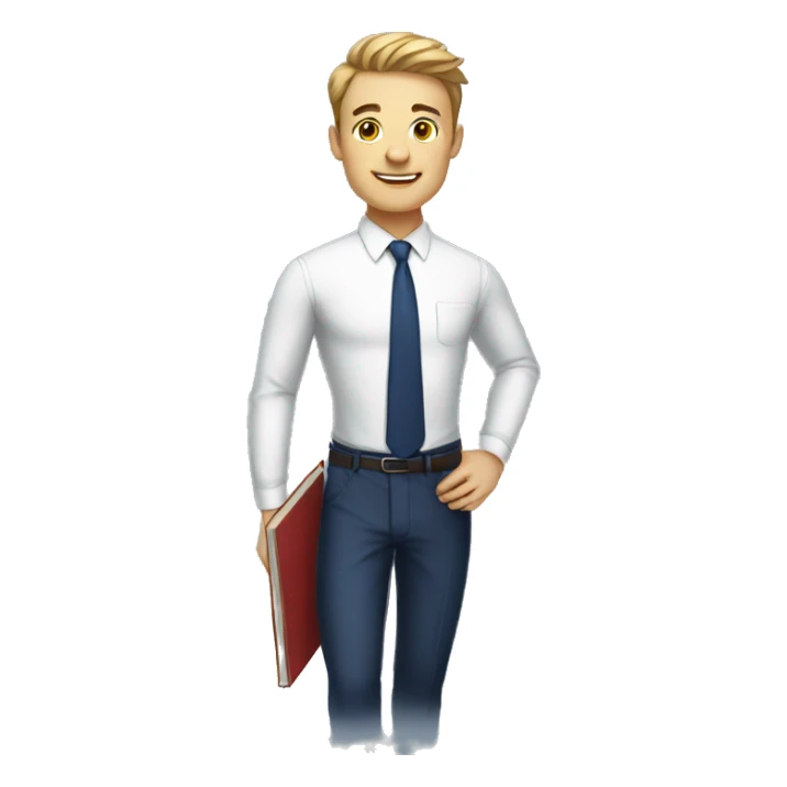 A modern man white shirt and  navy blue tie and book in hand sticker