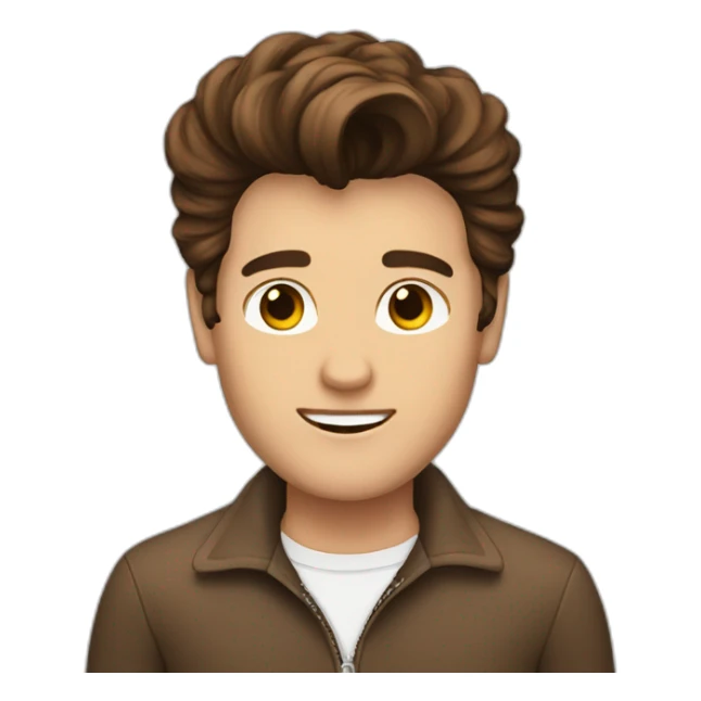 Guy with short brown wavy Elvis like hair and jumper sticker