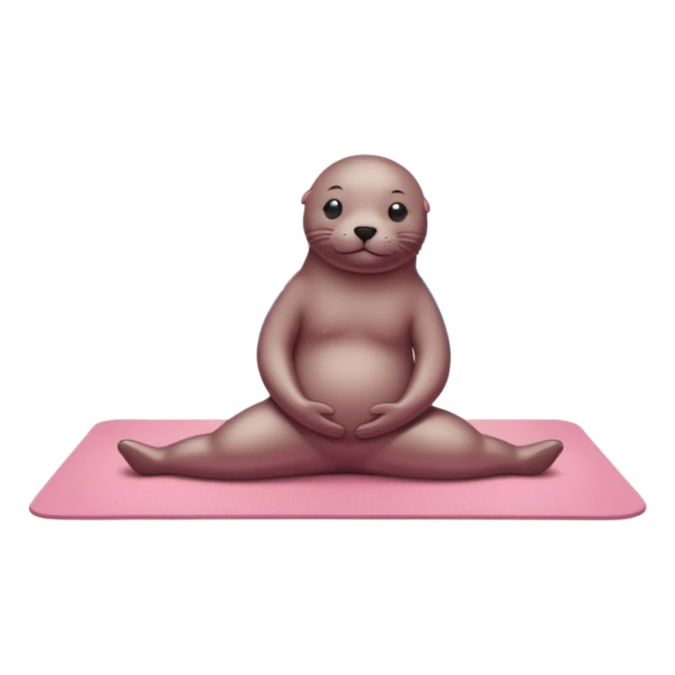 Seal doing pilates on a light pink yoga mat on an island sticker