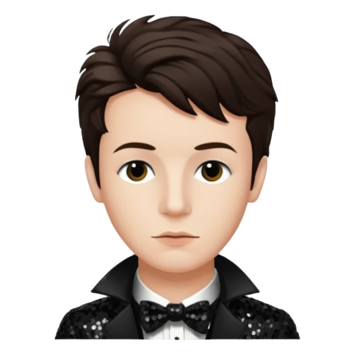 Arthur Rimbaud with dark brown hair, black sequin outfit  sticker