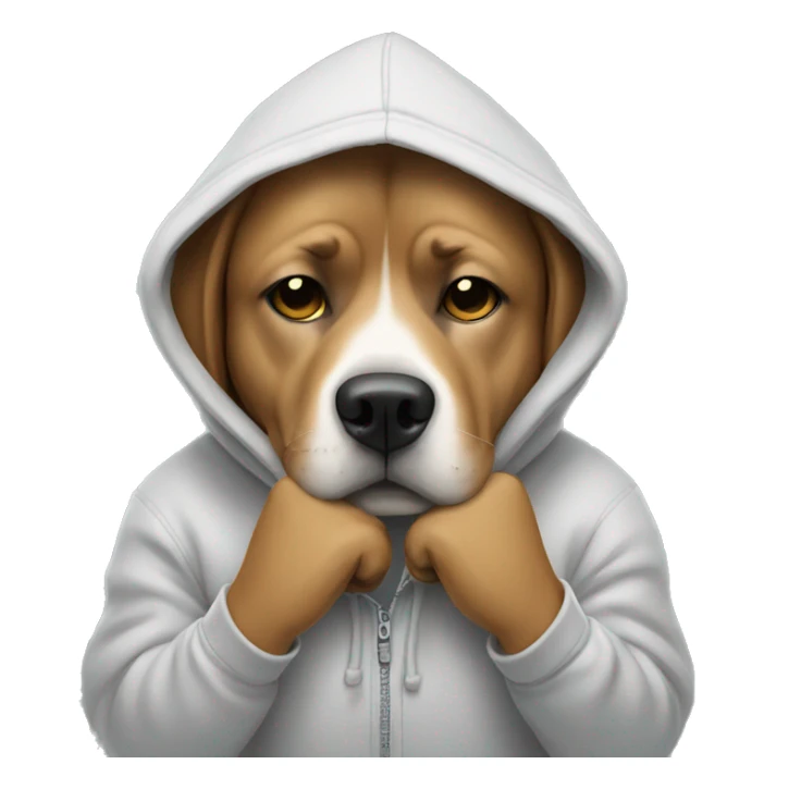 dog wearing a hoodie and holding hands on eyes sticker