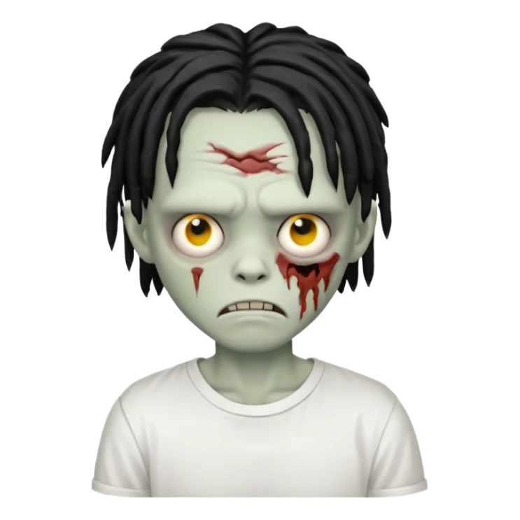 zombie boy with short black dreads that cover eyes and white shirt  sticker