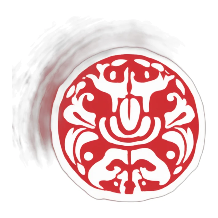 Spiritual hindu symbol (svastika) in a white circle in a red flag sticker