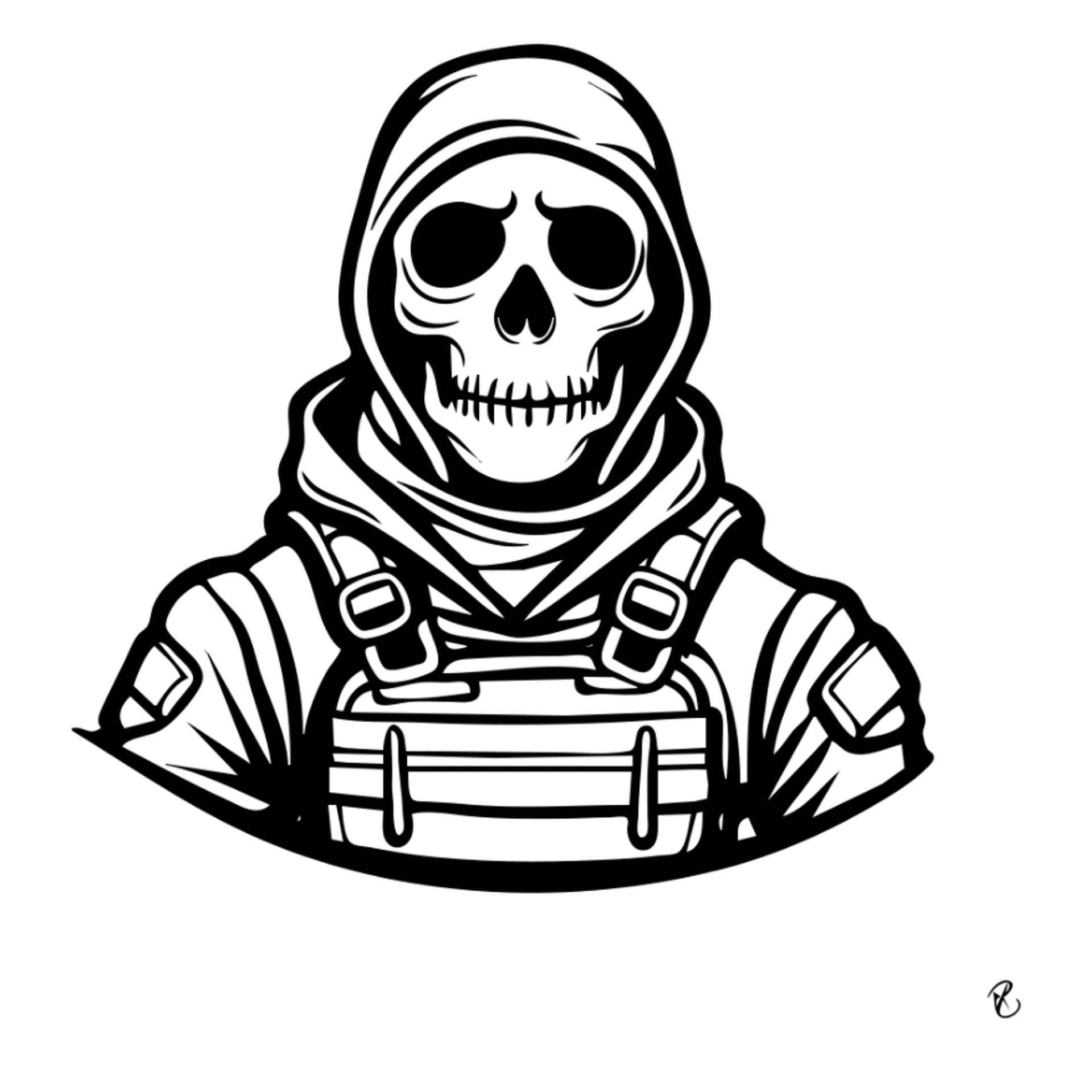 Call of Duty Ghost character with skull mask, tactical military outfit sticker