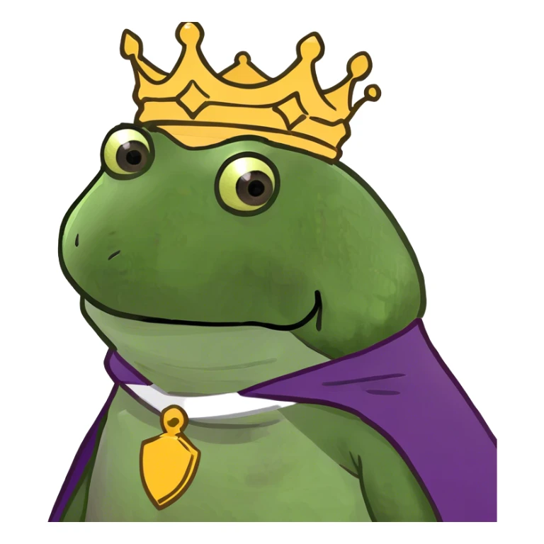 bufo the king wearing a purple cape and gold crown sticker